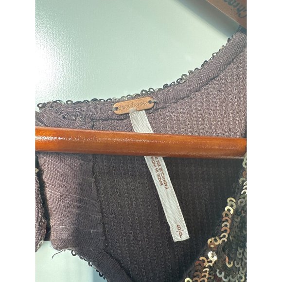 Free People Mirror Mirror Sequin Tunic Top Womens S Brown Cutout Nylon Boho - Picture 3 of 11